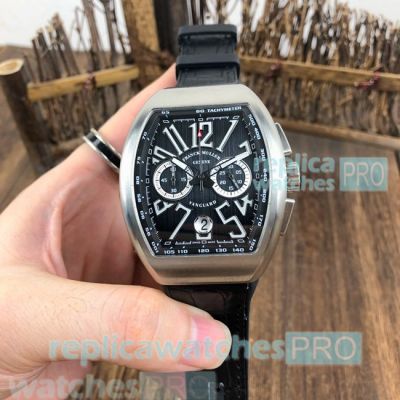 Replica Franck Muller Vanguard Gravity Tourbillon Watch Silver Bezel Black Leather Strap